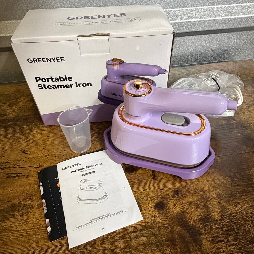 NIB GREENYEE Portable Steam Iron 2-in-1 Travel Steamer 1000W Purple 85ml